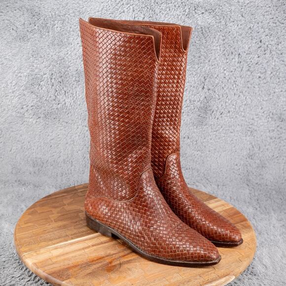 Cole Haan Shoes - Cole Haan Boots Tobacco Brown 5.5 B Leather Basket Weave Made in Brazil READ